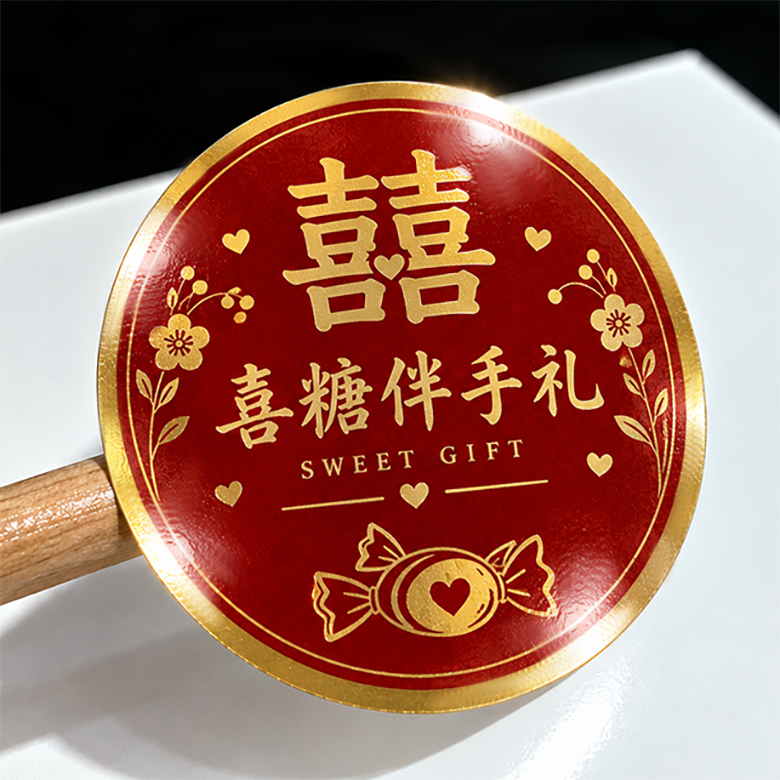 格底铜板过光油模切烫亮黄金不干胶（热胶）定制茶叶礼盒红酒礼盒喜糖盒贴纸香薰礼盒贺卡装饰贴