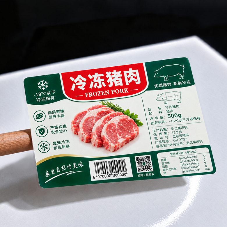 格底铜板过光油模切不干胶（冷冻胶）定制食品标签生鲜冷冻保鲜食品盒标签超市标签