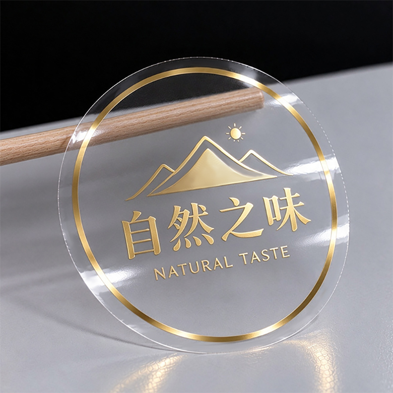 5丝格底覆亮膜印白烫金模切透明不干胶定制礼盒LOGO贴化妆品瓶贴烘焙封口贴文创装饰贴纸